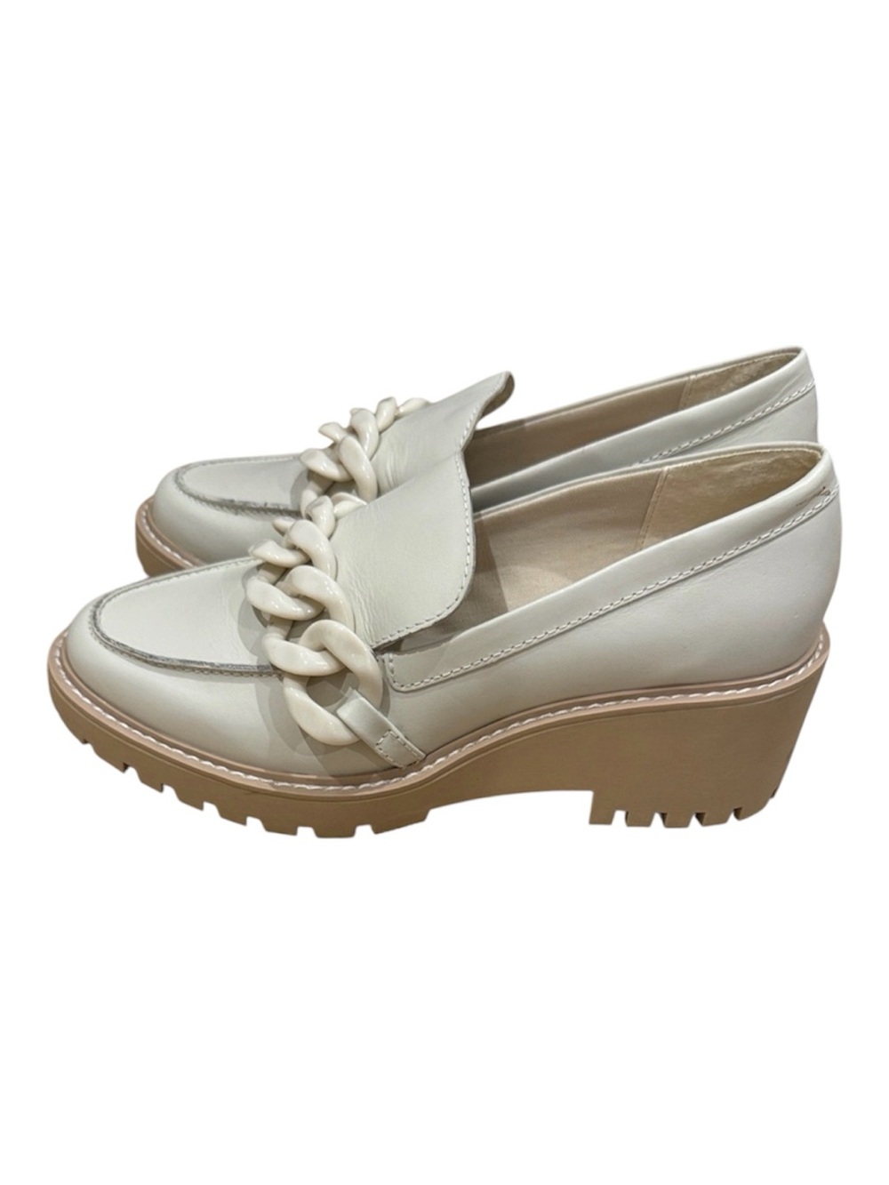NWOB Dolce Vita Cream Harris Chain-Trim Wedge Loafers Sz 9